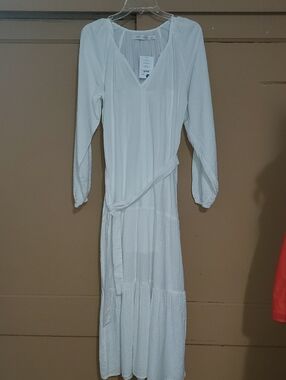 NWT bishop + young White Long Sleeve Tiered Maxi Dress